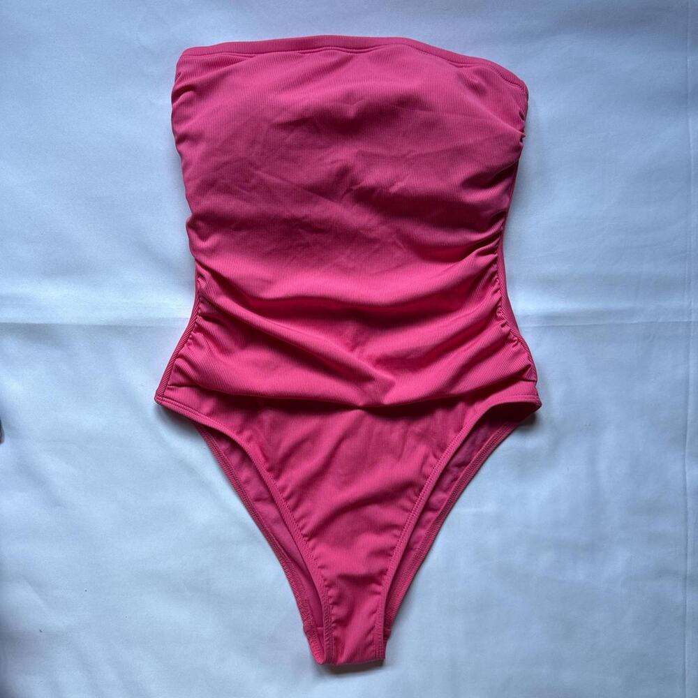 NWOT Barbie Pink Strapless One Piece High Leg Swimsuit SM 4-6 Beach Pool Swim